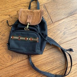 Vintage 90s Mini Backpack Black & Brown Festie Aztec Southwest Print